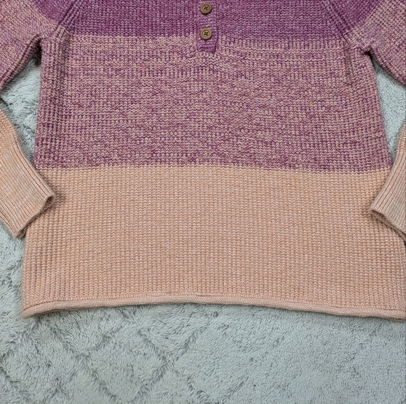 Sundance Sweater Women's M Pink Orange Ombre Avedon Henley Chunky Knit Heavy - Picture 3 of 7